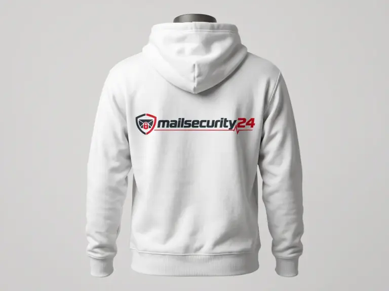 Mailsecurity24 Hoodie weiß, Rückendruck (Visualisierung)